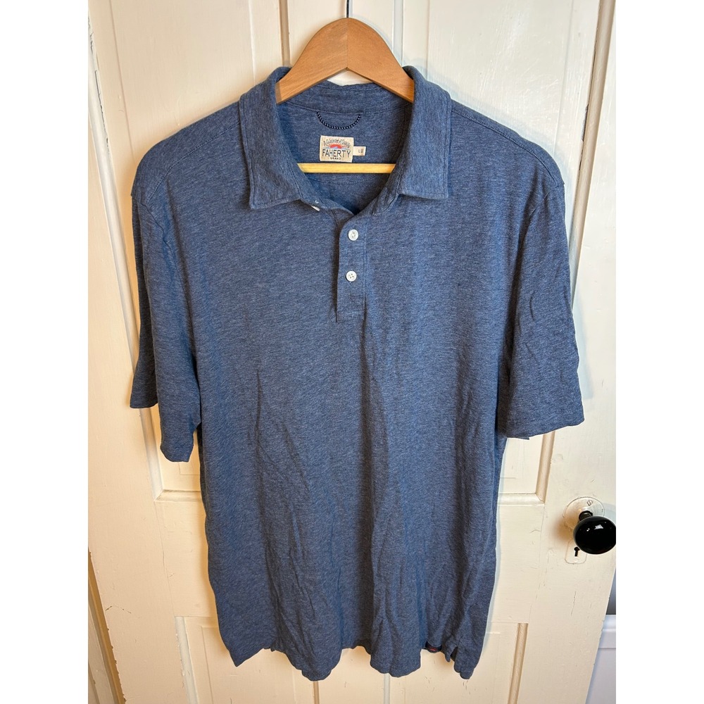 Faherty Mens Movement Polo Shirt Blue Heathered Cotton Modal Stretch Large
